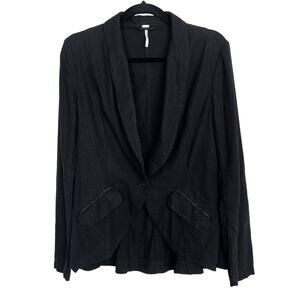 Free People Linen Blend Blazer Black XSmall XS Single Button Casual Lightweight